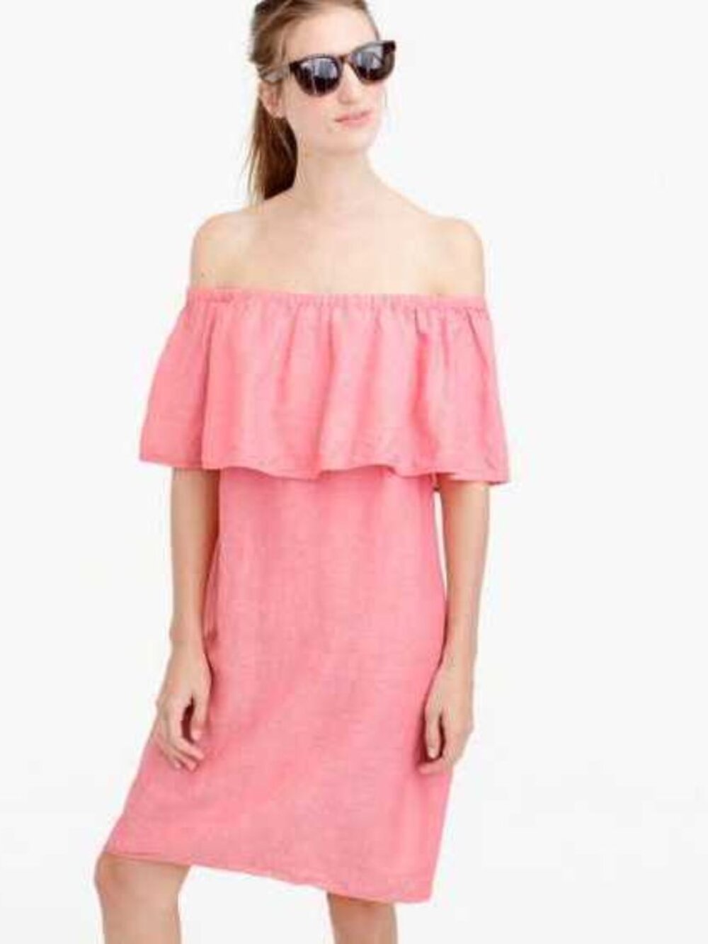 New S L J.Crew Off-the-shoulder mini dress in linen-blend neon capri pink